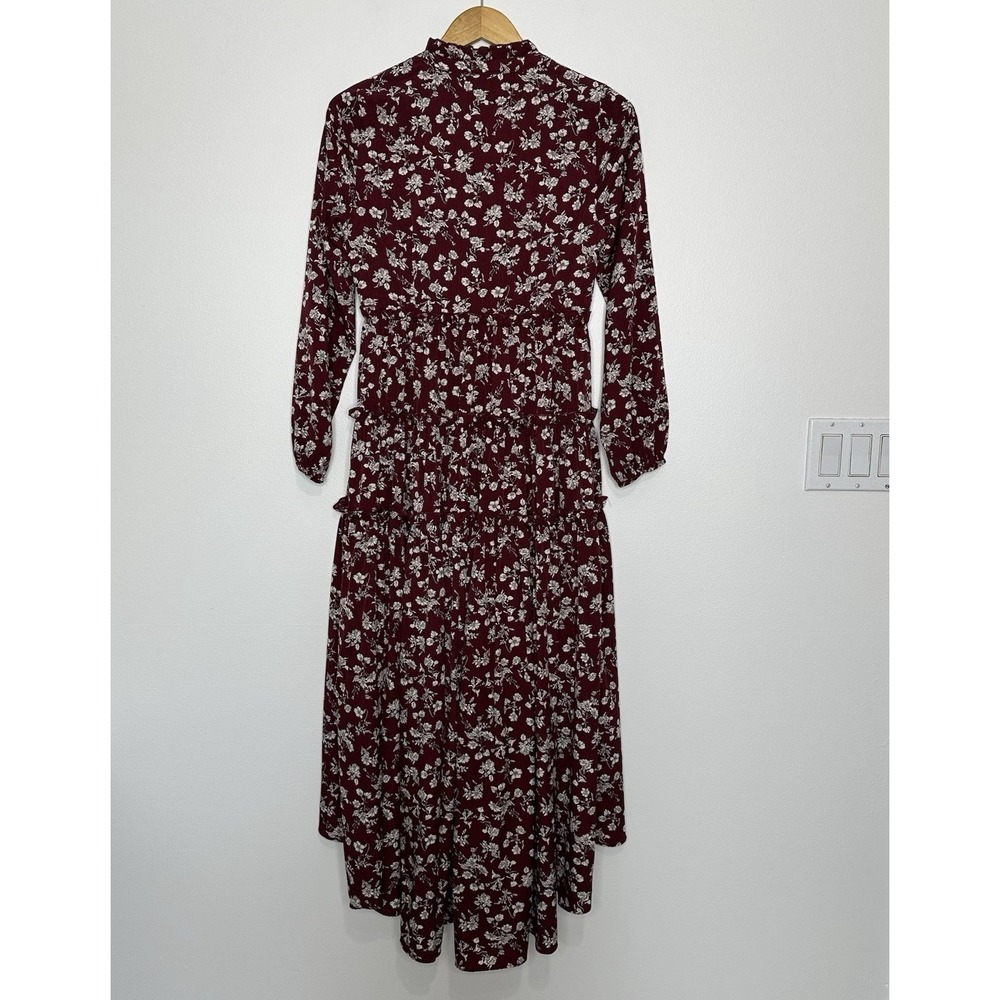 Ivy City Co Lisbeth Dress Small Floral Long Sleeve Ruffle Burgundy Boho - Picture 2 of 9